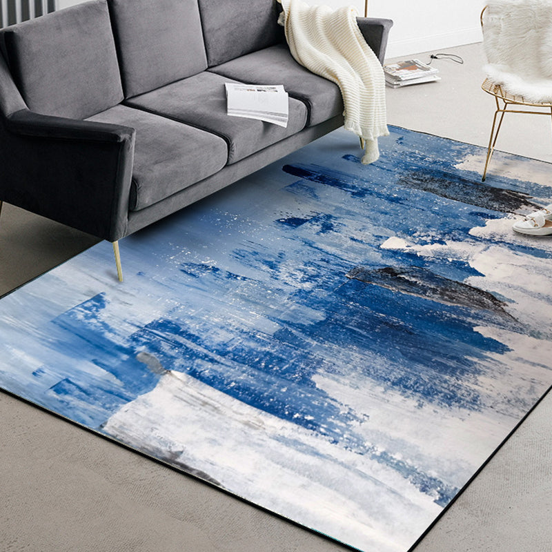 Blue Living Room Rug Modernism Brushstroke Pattern Rug Polyester Machine Washable Non-Slip Backing Carpet - Blue - Clearhalo - 'Area Rug' - 'Rug' - 1897377
