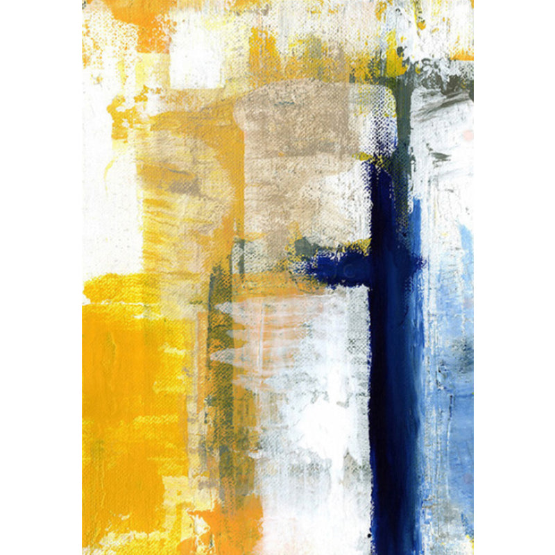 Yellow Parlour Rug Industrial Brushstroke Painting Pattern Rug Polyester Machine Washable Non-Slip Backing Car - view 3