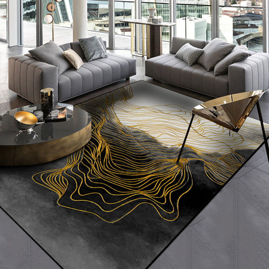 Modern Swirl Striped Pattern Rug Black Polyester Area Carpet Anti-Slip Pet Friendly Washable Rug for Sitting Room - Clearhalo - 'Area Rug' - 'Rug' - 1897435