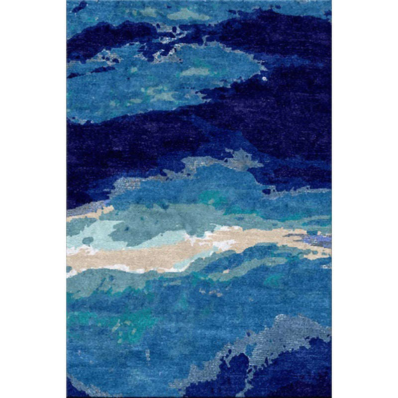 Contemporary Sitting Room Rug Blue Abstract Rug Polyester Washable Non-Slip Pet Friendly Area Rug