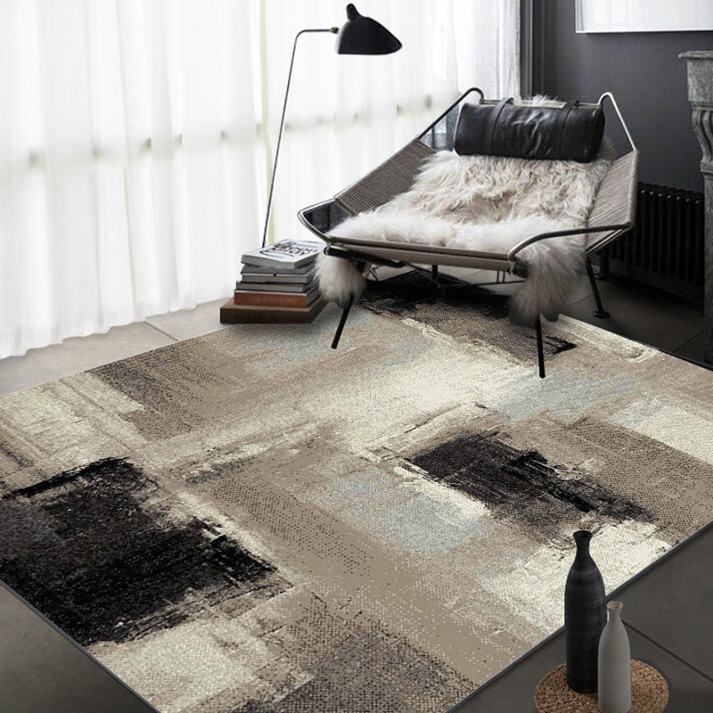 Brown Study Rug Industrial Abstract Rug Polyester Machine Washable Non-Slip Backing Area Rug - Brown - Clearhalo - 'Area Rug' - 'Rug' - 1897484