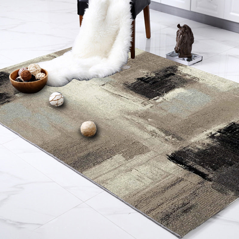 Brown Study Rug Industrial Abstract Rug Polyester Machine Washable Non-Slip Backing Area Rug - Clearhalo - 'Area Rug' - 'Rug' - 1897486