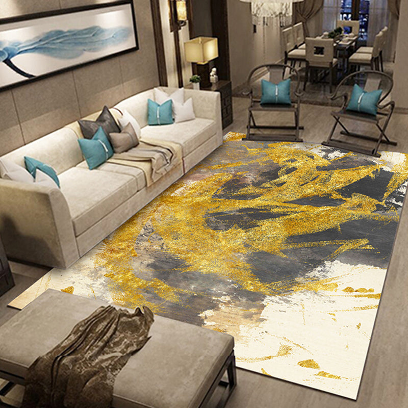 Modernism Abstract Rug Gold Polyester Carpet Anti-Slip Pet Friendly Washable Rug for Sitting Room - Gold - Clearhalo - 'Area Rug' - 'Rug' - 1897491