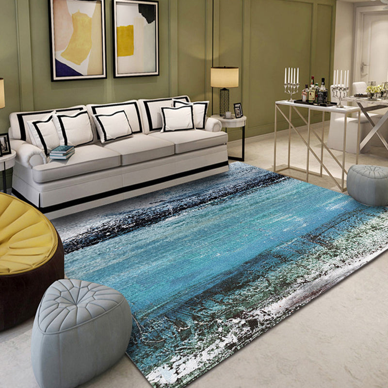 Green and Blue Industrial Rug Polyester Abstract Rug Pet Friendly Washable Non-Slip Carpet for Bedroom