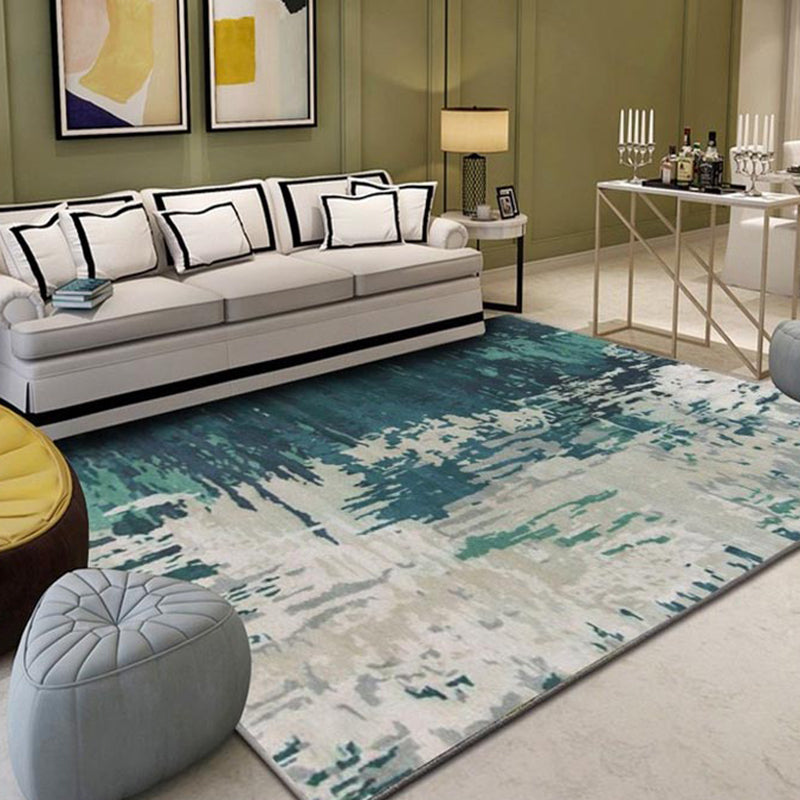 Green and Blue Industrial Rug Polyester Abstract Rug Pet Friendly Washable Non-Slip Carpet for Bedroom - view 4
