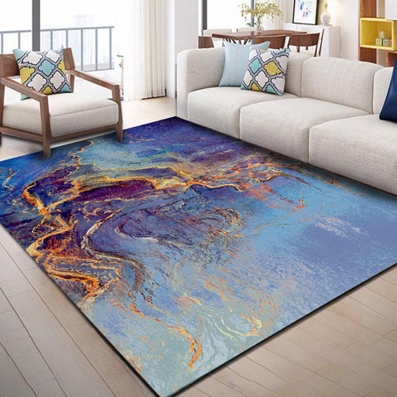 Green and Blue Industrial Rug Polyester Abstract Rug Pet Friendly Washable Non-Slip Carpet for Bedroom