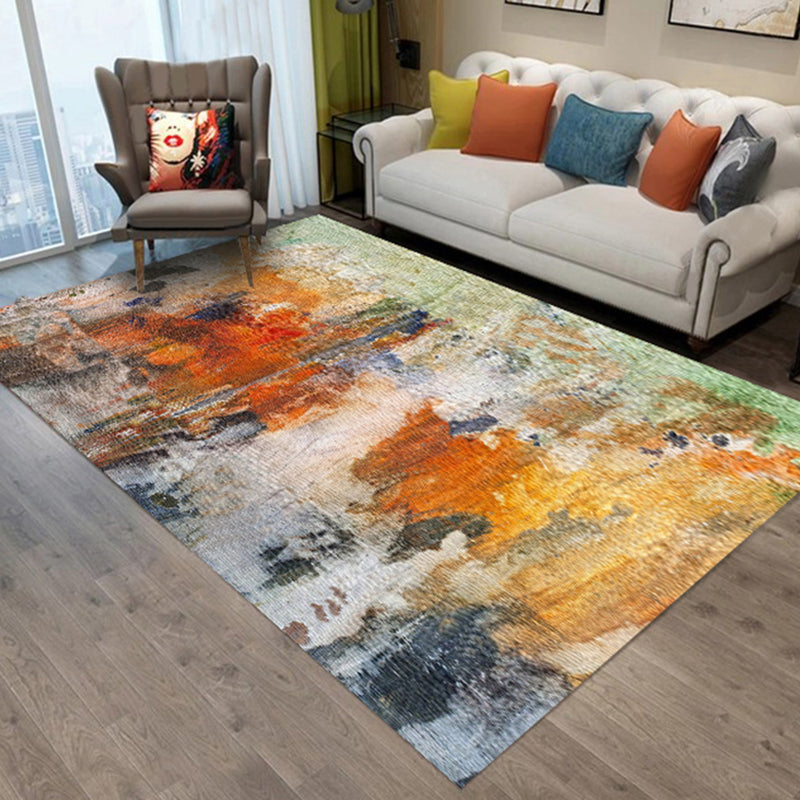 Multi-Color Sitting Room Rug Industrial Abstract Rug Polyester Machine Washable Non-Slip Backing Area Rug - Yellow-Red - Clearhalo - 'Area Rug' - 'Rug' - 1897549