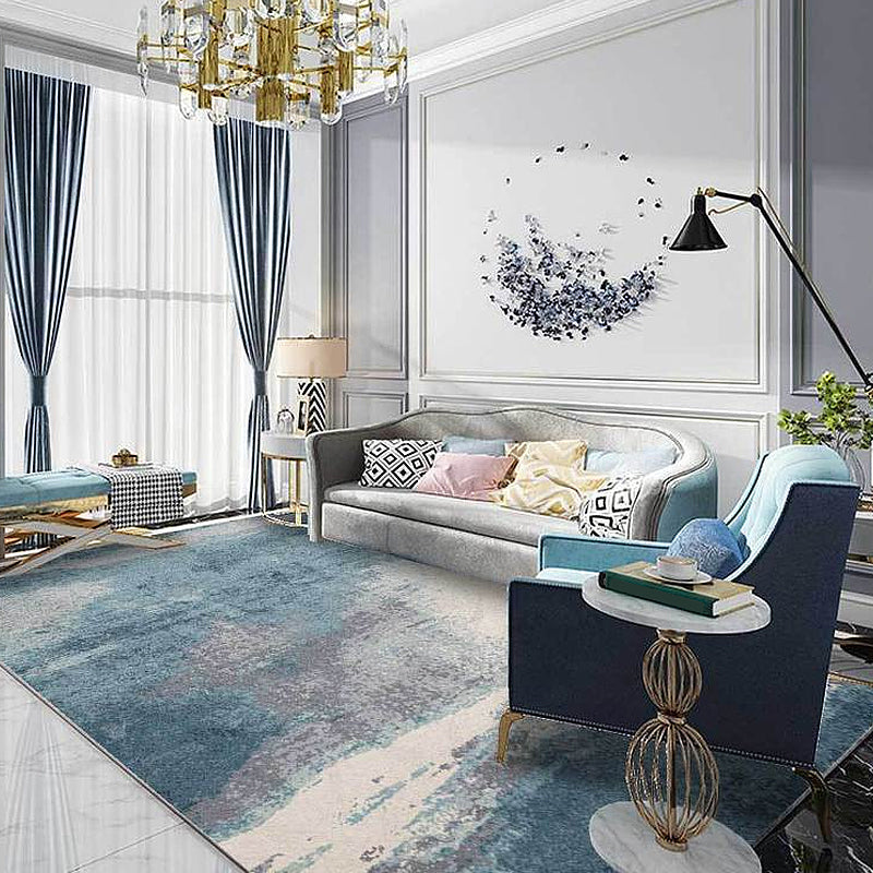 Multi-Colored Industrial Rug Polyester Watercolor Pattern Rug Pet Friendly Washable Non-Slip Carpet for Bedroom - Dark Blue - Clearhalo - 'Area Rug' - 'Rug' - 1897587