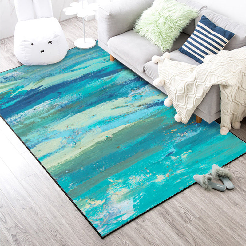 Multi-Colored Industrial Rug Polyester Watercolor Pattern Rug Pet Friendly Washable Non-Slip Carpet for Bedroom - Blue - Clearhalo - 'Area Rug' - 'Rug' - 1897594