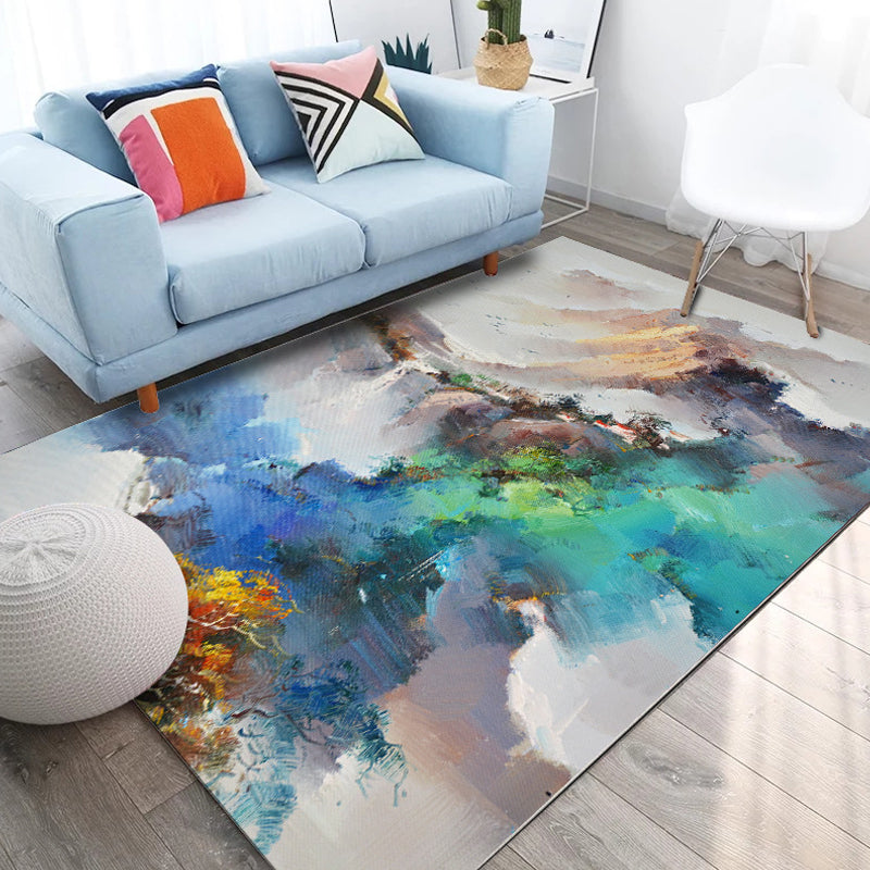 Multi Colored Parlor Rug Modern Watercolor Pattern Rug Polyester Machine Washable Non-Slip Backing Area Rug - Green - Clearhalo - 'Area Rug' - 'Rug' - 1897604