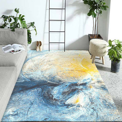 Contemporary Parlour Rug Blue Watercolor Pattern Rug Polyester Machine Washable Non-Slip Pet Friendly Area Rug