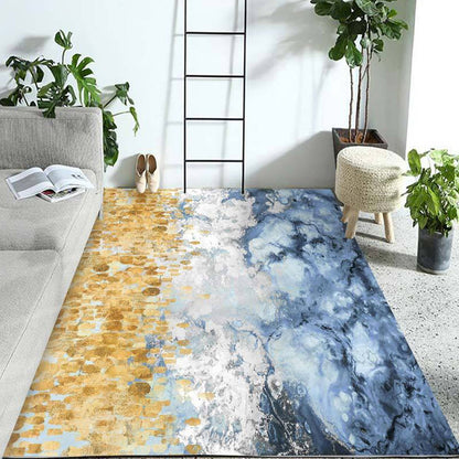 Contemporary Parlour Rug Blue Watercolor Pattern Rug Polyester Machine Washable Non-Slip Pet Friendly Area Rug