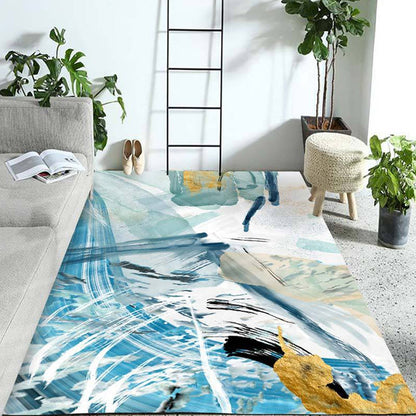 Contemporary Parlour Rug Blue Watercolor Pattern Rug Polyester Machine Washable Non-Slip Pet Friendly Area Rug