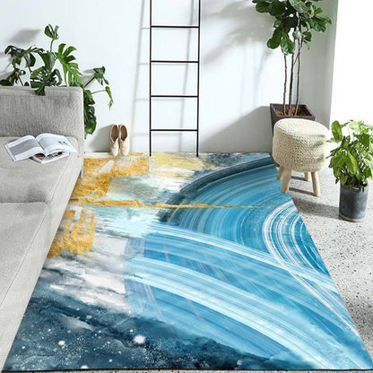 Contemporary Parlour Rug Blue Watercolor Pattern Rug Polyester Machine Washable Non-Slip Pet Friendly Area Rug