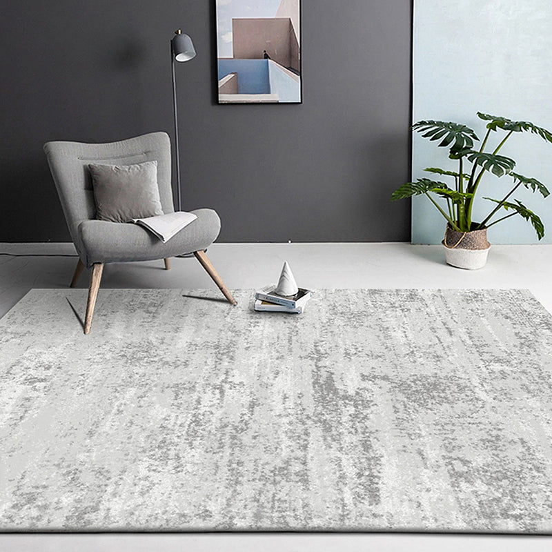 Industrial Abstract Area Rug Silver Grey Polyester Carpet Anti-Slip Pet Friendly Washable Rug for Living Room