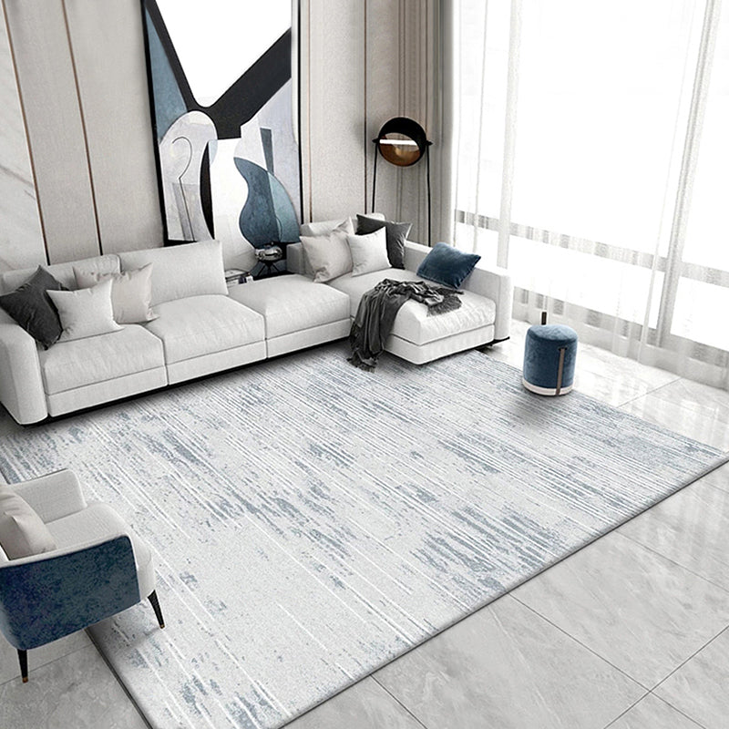 Industrial Abstract Area Rug Silver Grey Polyester Carpet Anti-Slip Pet Friendly Washable Rug for Living Room