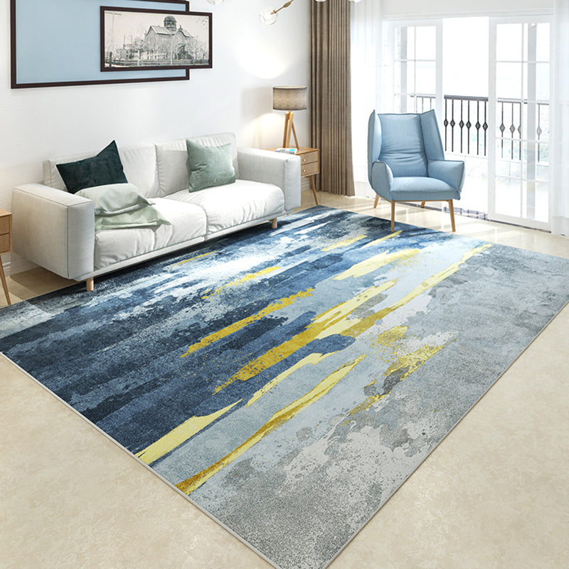 Modernist Parlour Area Rug Grey and Blue Abstract Rug Polyester Machine Non-Slip Backing Area Carpet - Dark Blue - Clearhalo - 'Area Rug' - 'Rug' - 1897728