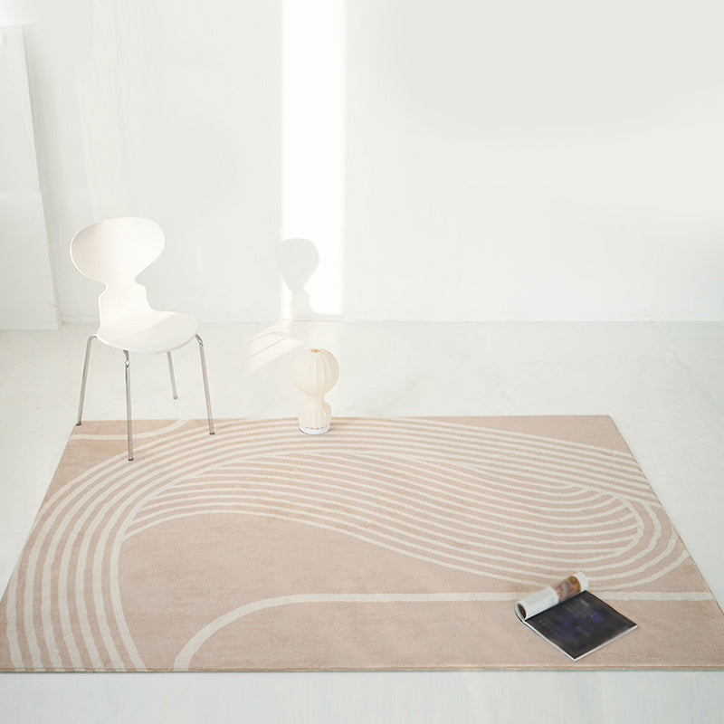 Nordic Indoor Rug Light Brown Swirl Striped Pattern Area Rug Polyester Non-Slip Pet Friendly Rug