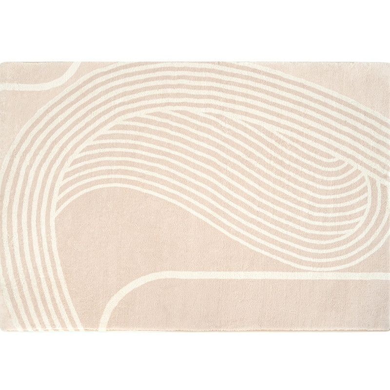 Nordic Indoor Rug Light Brown Swirl Striped Pattern Area Rug Polyester Non-Slip Pet Friendly Rug