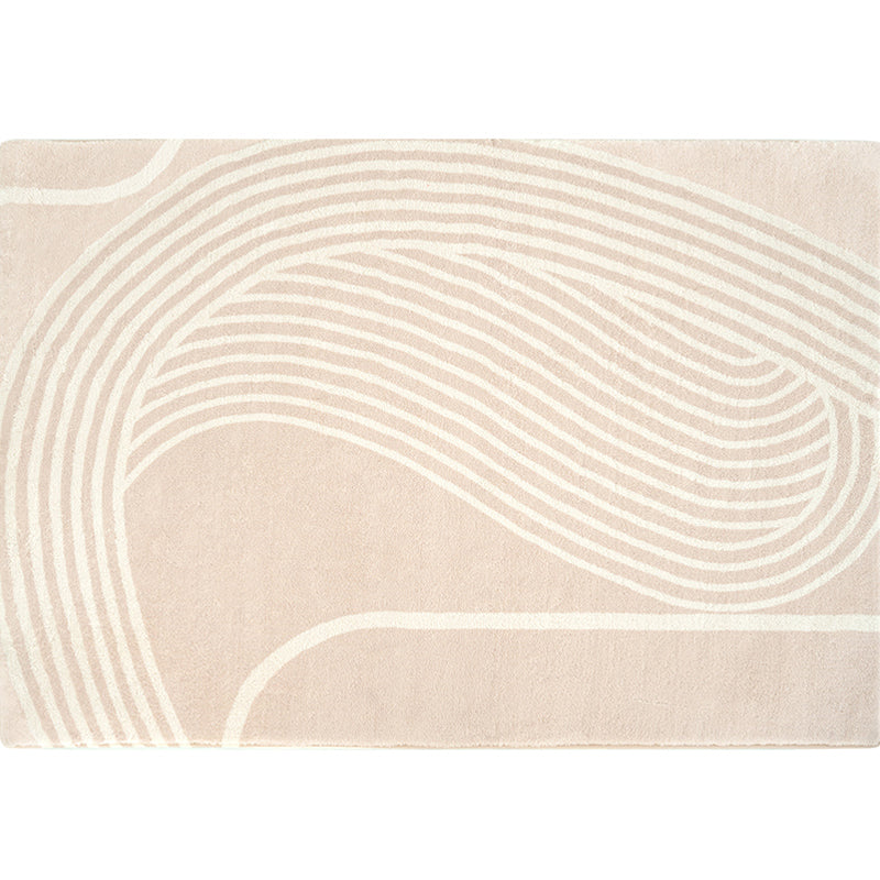 Nordic Indoor Rug Light Brown Swirl Striped Pattern Area Rug Polyester Non-Slip Pet Friendly Rug - view 3