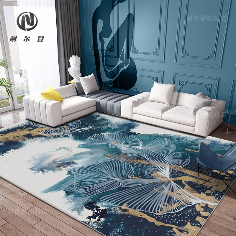 Blue Modernism Rug Polyester Swirl Striped and Watercolor Pattern Rug Pet Friendly Washable Non-Slip Carpet for Bedroom - Blue - Clearhalo - 'Area Rug' - 'Rug' - 1897880