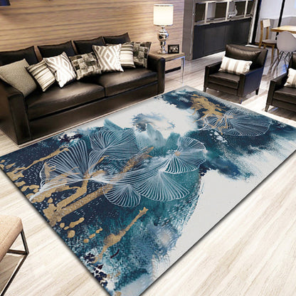 Blue Modernism Rug Polyester Swirl Striped and Watercolor Pattern Rug Pet Friendly Washable Non-Slip Carpet for Bedroom - Clearhalo - 'Area Rug' - 'Rug' - 1897881