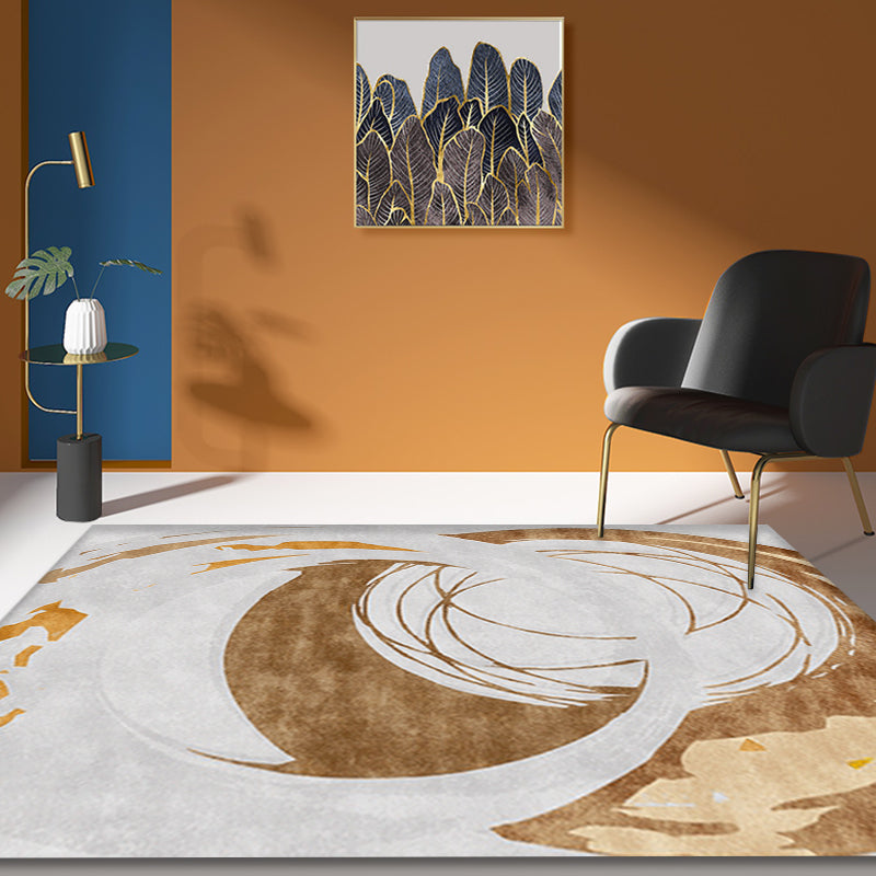 Brown Circle Pattern Rug Polyester Industrial Rug Washable Anti-Slip Backing Pet Friendly Area Carpet for Parlour - Clearhalo - 'Area Rug' - 'Rug' - 1897884