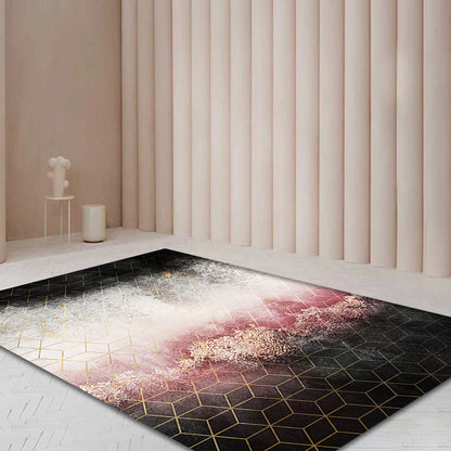 Modern Living Room Rug Black and Pink Abstract Rug Polyester Machine Washable Non-Slip Backing Pet Friendly Area Rug - Black - Clearhalo - 'Area Rug' - 'Rug' - 1897895