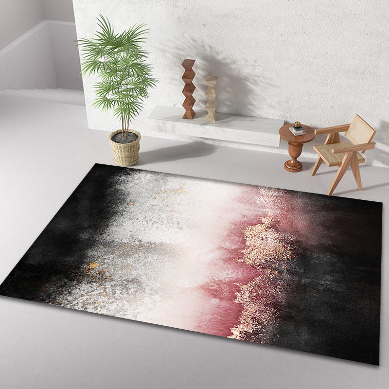 Modern Living Room Rug Black and Pink Abstract Rug Polyester Machine Washable Non-Slip Backing Pet Friendly Area Rug - Clearhalo - 'Area Rug' - 'Rug' - 1897902