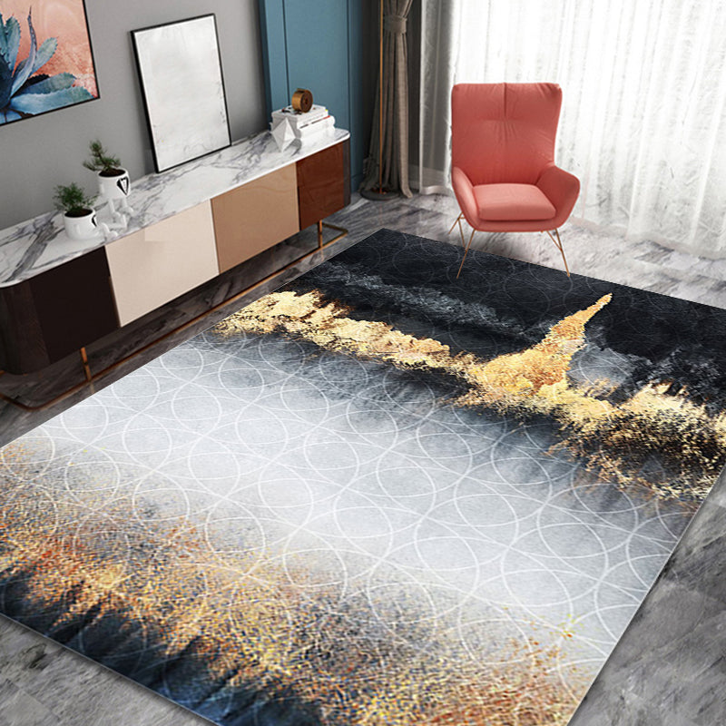 Funky Abstract Rug Black and Gold Industrial Rug Polyester Non-Slip Washable Pet Friendly Area Carpet for Livi - view 3
