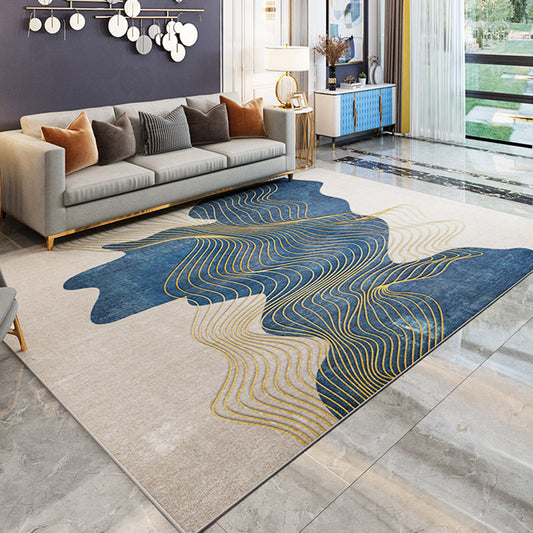 Industrial Rug Polyester Watercolor and Swirl Striped Pattern Rug Pet Friendly Washable Non-Slip Area Carpet for Bedroom