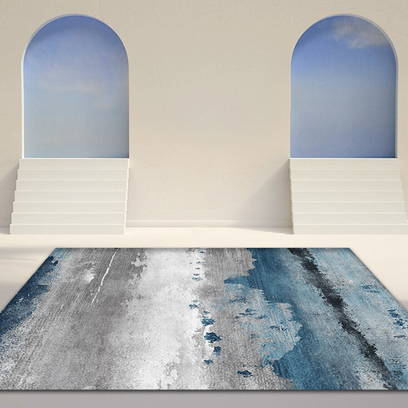 Industrial Style Abstract Rug Blue and Grey Polyester Carpet Non-Slip Backing Area Rug for Sitting Room - view 2