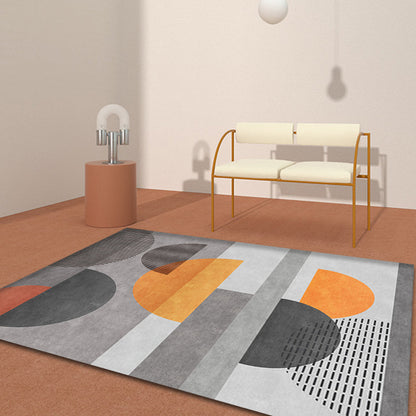 Grey Semicircle Patterned Rug Synthetics Modern Carpet Pet-Friendly Non-Slip Rug for Living Room