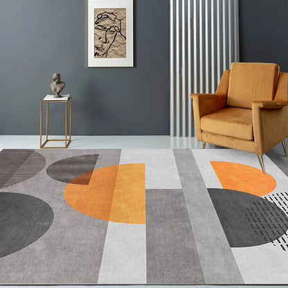 Grey Semicircle Patterned Rug Synthetics Modern Carpet Pet-Friendly Non-Slip Rug for Living Room