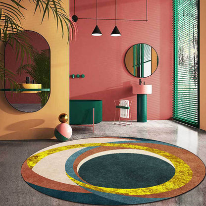 Exotic Novelty Indoor Rug Gold Circles Area Carpet Stain Resistant Rug for Home Decor