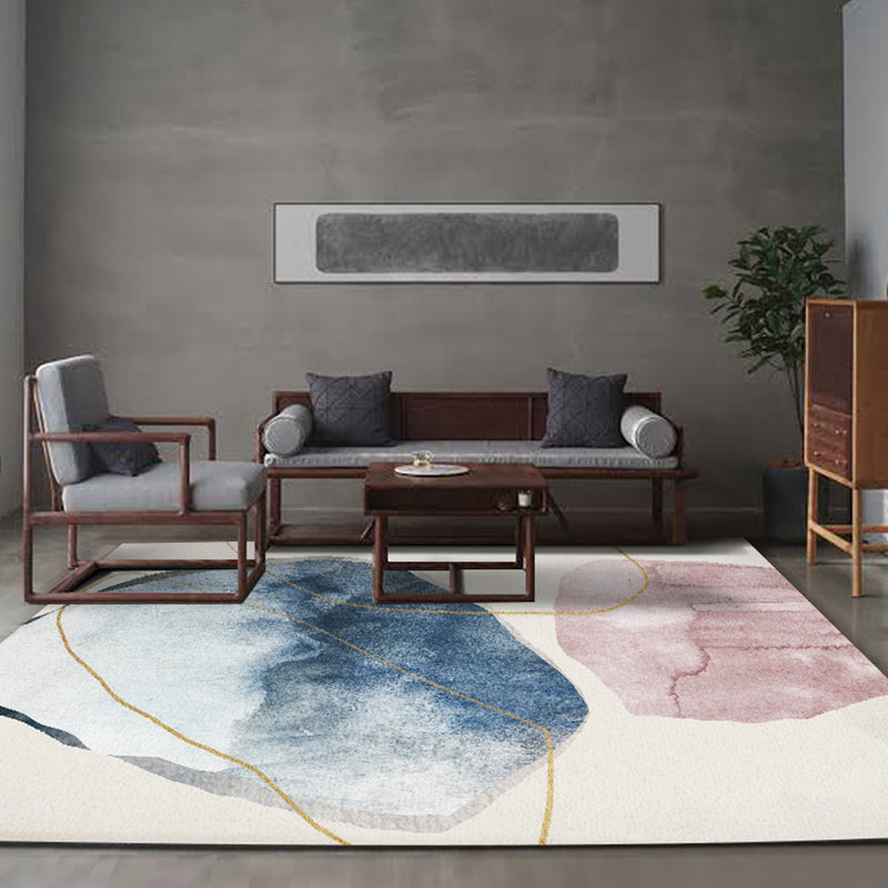 Pastel Color Living Room Rug Nordic Colorblock Area Carpet Polyester Anti-Slip Backing Rug