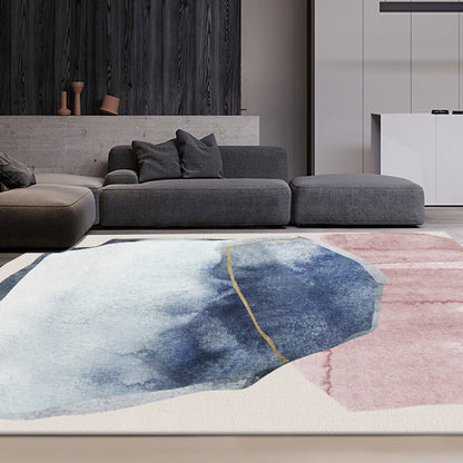 Pastel Color Living Room Rug Nordic Colorblock Area Carpet Polyester Anti-Slip Backing Rug