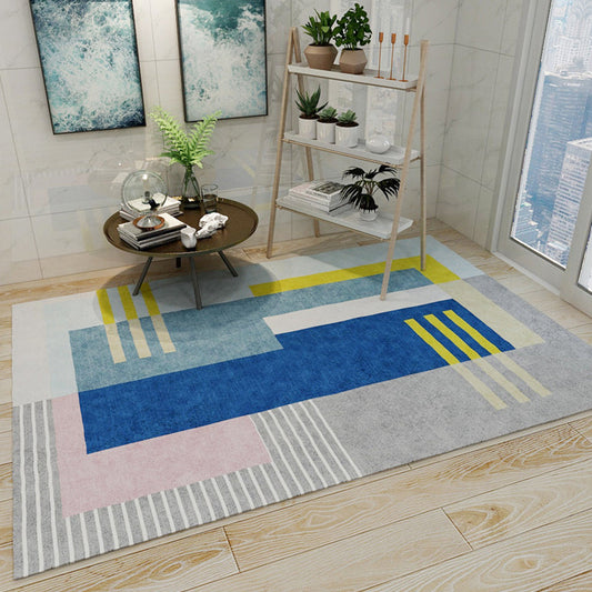 Multicolored Modern Rug Polyester Geometrical Colorblock Rug Anti-Slip Machine Washable Carpet for Home - Blue - Clearhalo - 'Area Rug' - 'Rug' - 1898535