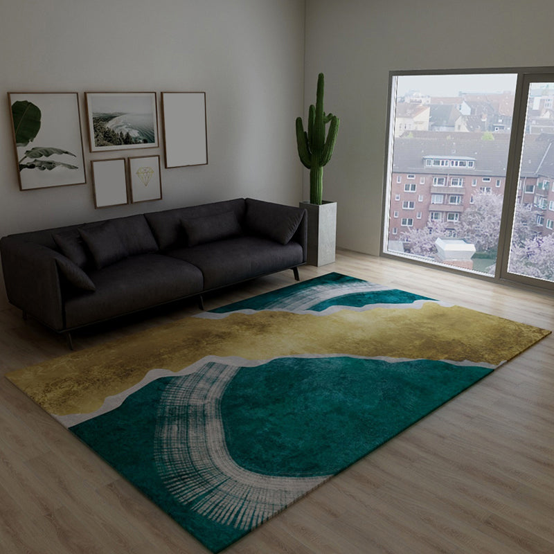 Dark Color Block Abstract Rug Polypropylene Minimalist Carpet Stain Resistant Anti-Slip Backing Rug for Bedroom