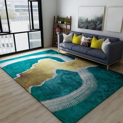 Dark Color Block Abstract Rug Polypropylene Minimalist Carpet Stain Resistant Anti-Slip Backing Rug for Bedroom