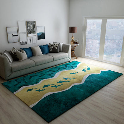 Dark Color Block Abstract Rug Polypropylene Minimalist Carpet Stain Resistant Anti-Slip Backing Rug for Bedroom