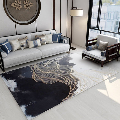 Trendy Flowing Swirls Rug Dark Color Synthetics Carpet Easy Care Anti-Slip Area Rug for Living Room Black Clearhalo 'Area Rug' 'Rug' 1898606