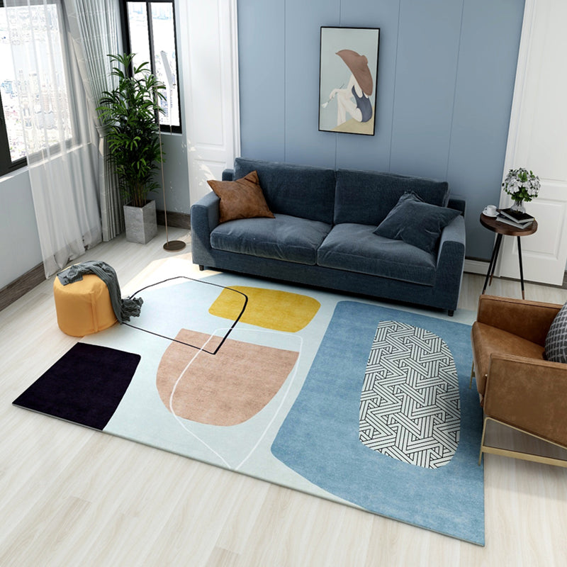 Bold Geometric Color Block Rug Multicolored Polypropylene Rug Pet Friendly Stain Resistant Carpet for Home Decor - Blue - Clearhalo - 'Area Rug' - 'Rug' - 1898673