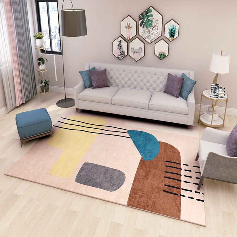Bold Geometric Color Block Rug Multicolored Polypropylene Rug Pet Friendly Stain Resistant Carpet for Home Decor - Pink - Clearhalo - 'Area Rug' - 'Rug' - 1898680