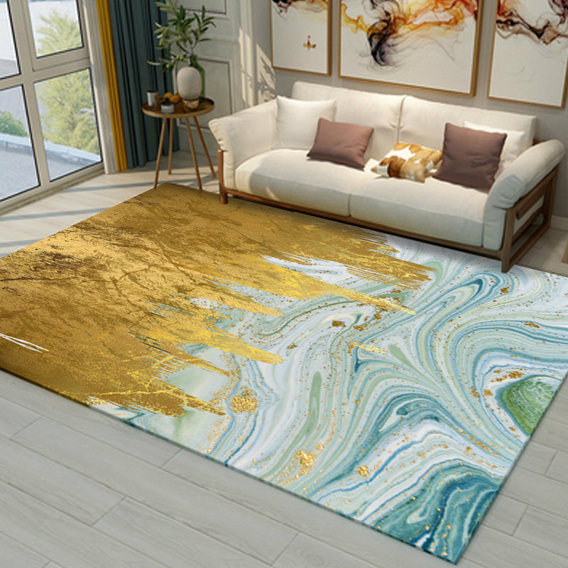 Cyberpunk Living Room Rug Multi Color Abstract Foil Flows Carpet Polyester Machine Washable Area Rug