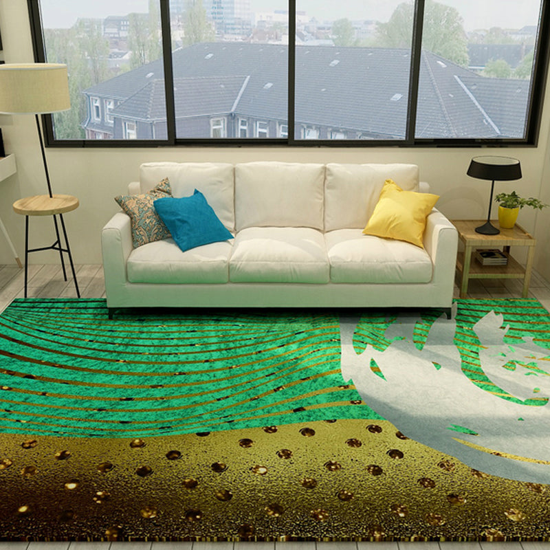 Cyberpunk Living Room Rug Multi Color Abstract Foil Flows Carpet Polyester Machine Washable Area Rug