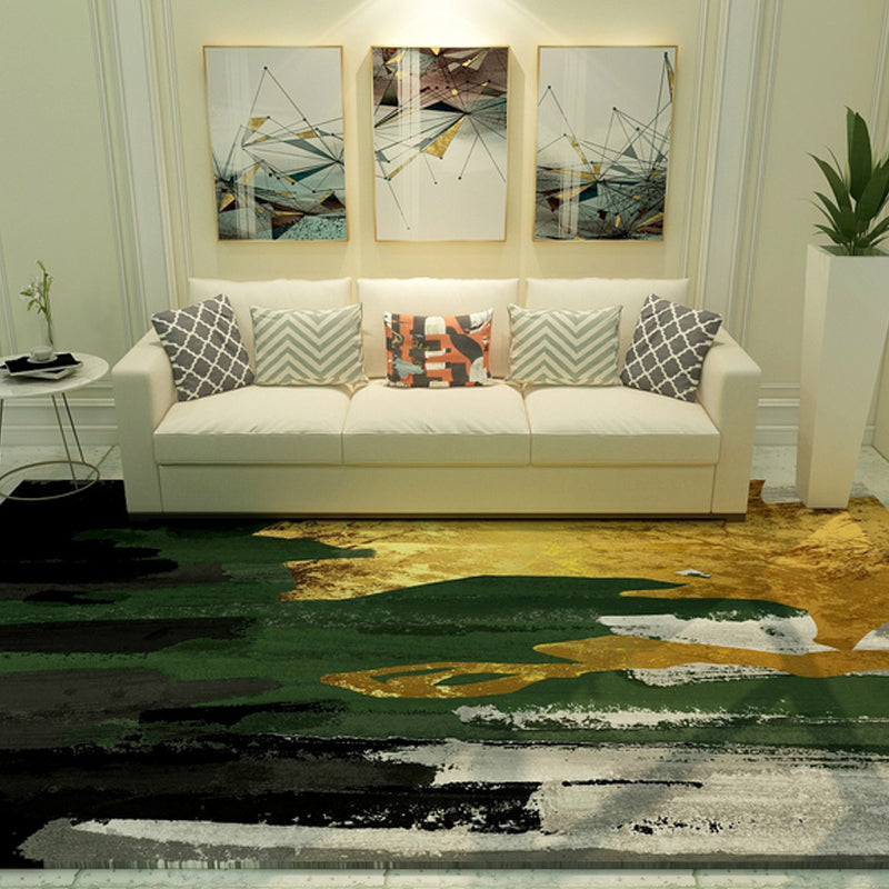 Cyberpunk Living Room Rug Multi Color Abstract Foil Flows Carpet Polyester Machine Washable Area Rug