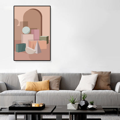 Nordic Architecture Geometric Canvas Pastel Color Textured Wall Art Print for Home