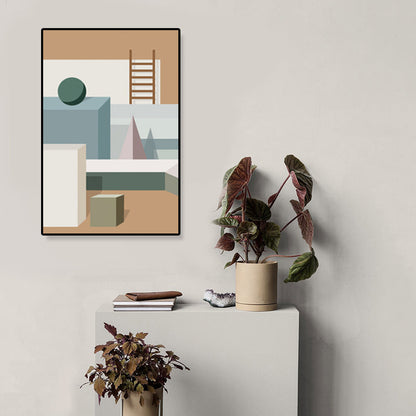 Nordic Architecture Geometric Canvas Pastel Color Textured Wall Art Print for Home