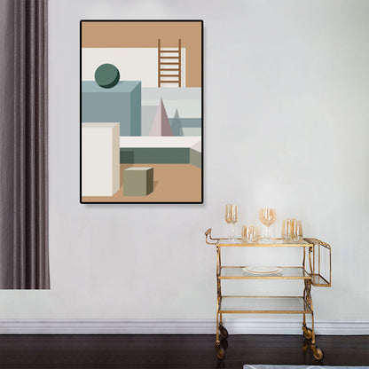 Nordic Architecture Geometric Canvas Pastel Color Textured Wall Art Print for Home